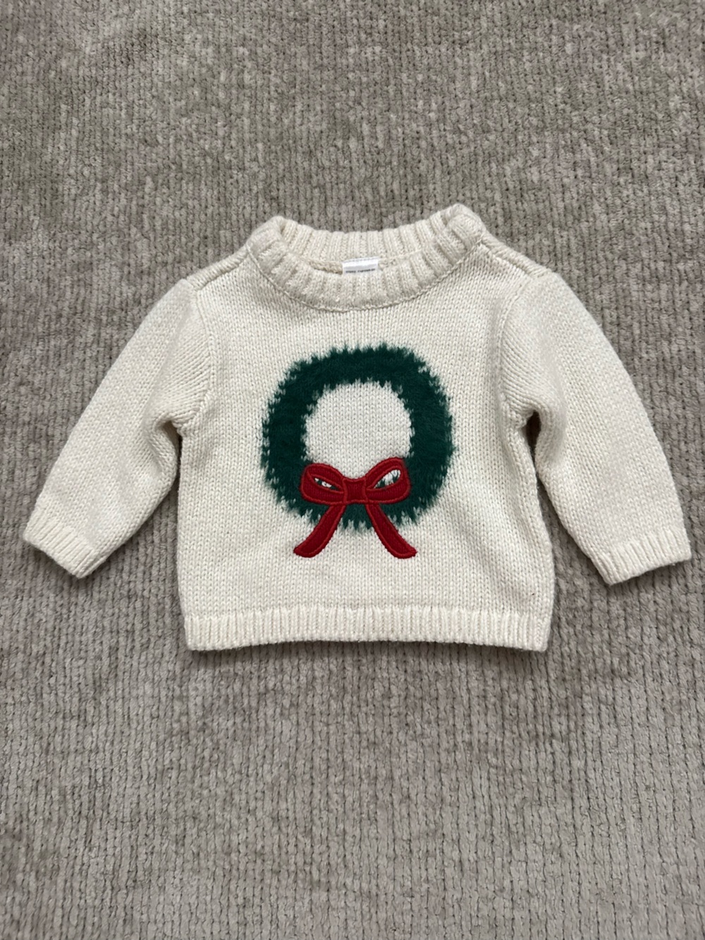 Carters Newborn Christmas Wreath Sweater Ivory Holiday Baby Knit Pullover